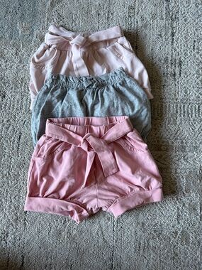 Girls' Tie High-Waist Knit Shorts - Pink, Light Pink, Gray 12mo